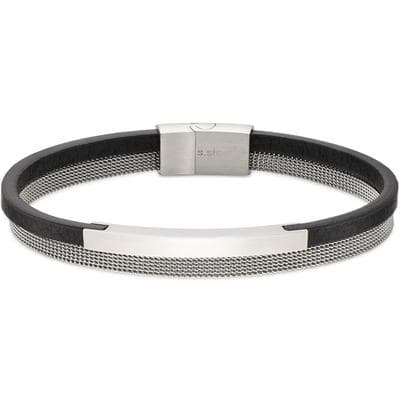 Edelstahlarmband BRUNO BANANI "Elegantes Edelstahl-Lederarmband", silber (edelstahlfarben, schwarz), Armbänder, Damen, 21cm, Edelstahl Leder, Edelstahl, Leder, Edelstahlarmband