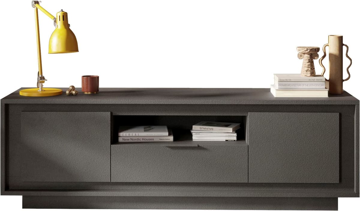 Lowboard HOME AFFAIRE "Sky, B/T 180/50 cm, TV-Schrank/Medienboard, 2 Türen, 1 Schubkasten", grau (lava), B:180cm H:58cm T:50cm, Holzwerkstoff, Sideboards, Lowboard, Softclosing, Korpus & Front 22 mm stark, Rahmen-Optik, Metallgriff lava B/H/T: 180cm x 58c