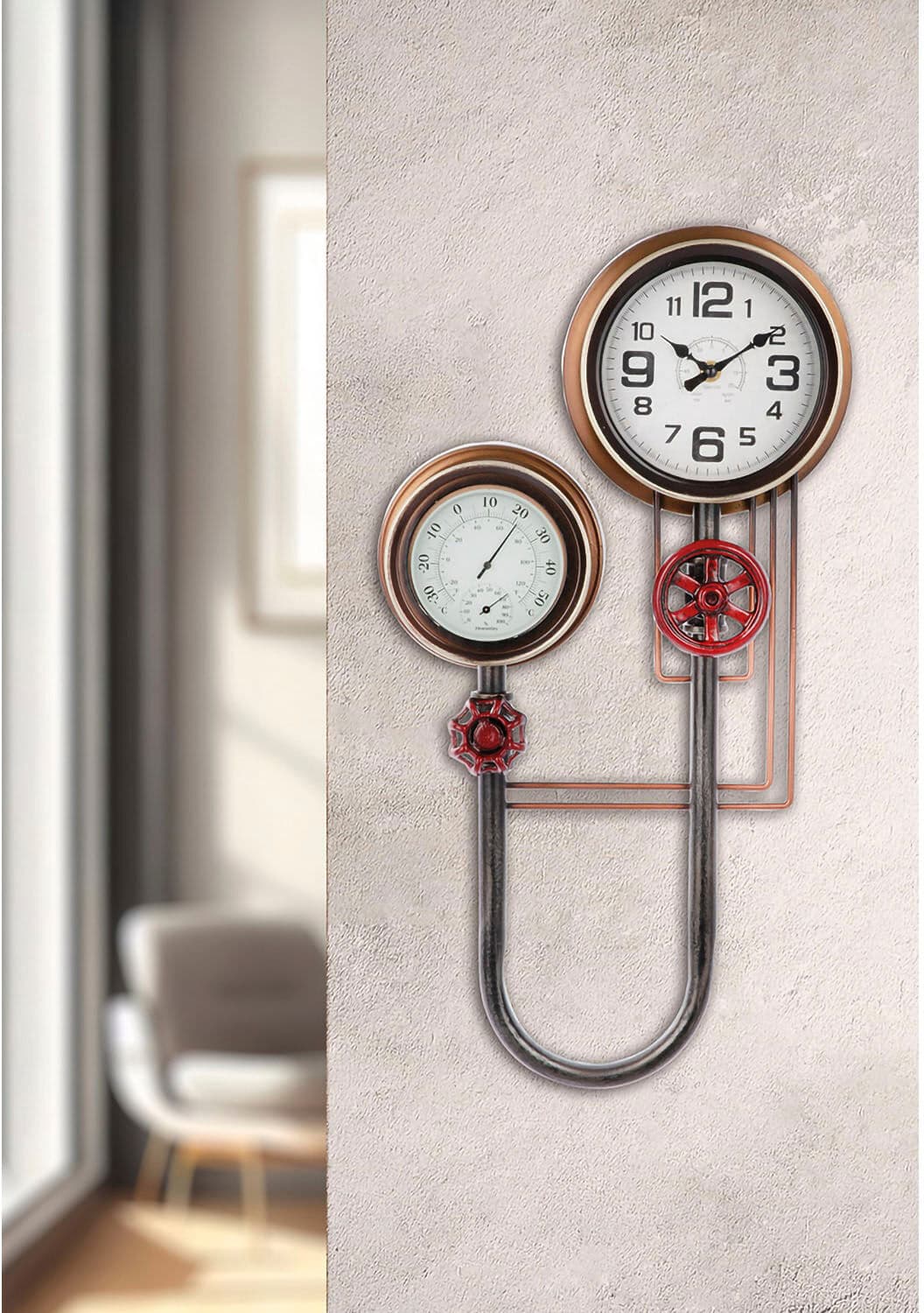 Wanduhr CASABLANCA BY GILDE "Wanduhr "Adega", schwarz (kupferfarben, schwarz), B:31,5cm H:55cm T:8,5cm, Wanduhren, Wanduhr kupferfarben, schwarz B/H/T: 31,5cm x 55cm x 8,5cm