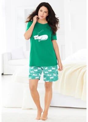 Plus Size Women's Knit PJ Short Set by Dreams & Co. in Tropical Emerald Cat (Size 4X) Pajamas