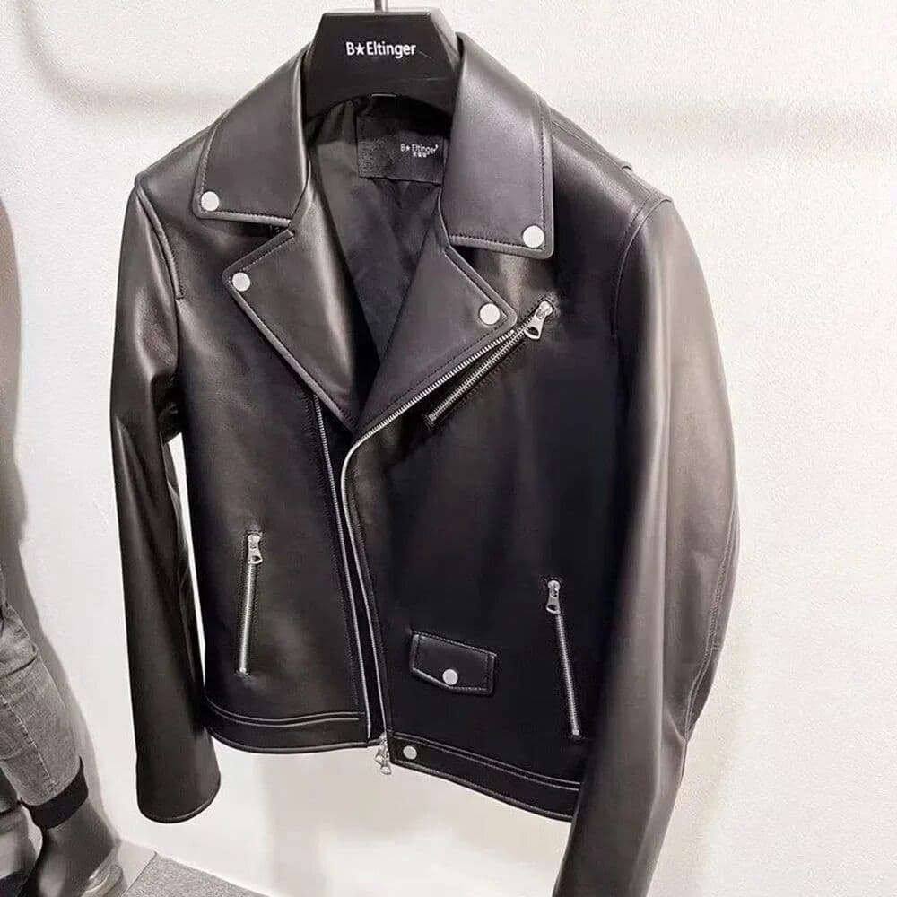 NONE Mens Pu Leather Motorcycle Pu Jacket Autumn Streetwear Personality Temperament Trend Casual Performance Jacket Men'S Clothing