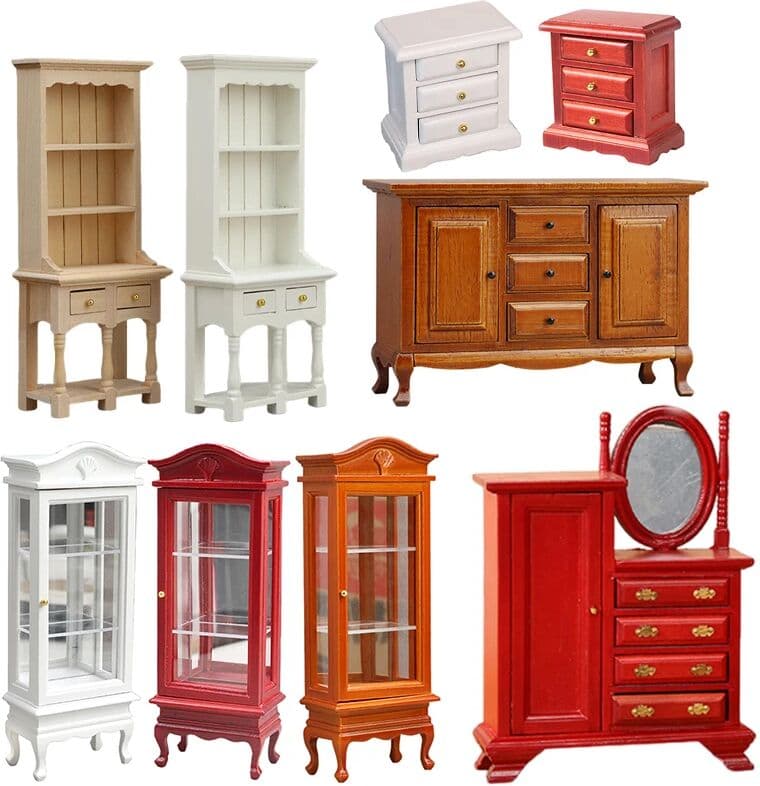 KittenBaby 1Pc 1:12 Dollhouse Simulation Wooden Cabinet Display Cupboard Model Dollhouse Miniature Bookcase Furniture Decor Dolls House Toy