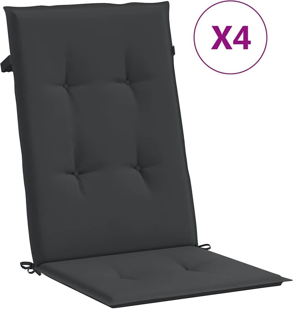 vidaXL Coussins de chaise de jardin à dossier haut lot de 4 noir tissu