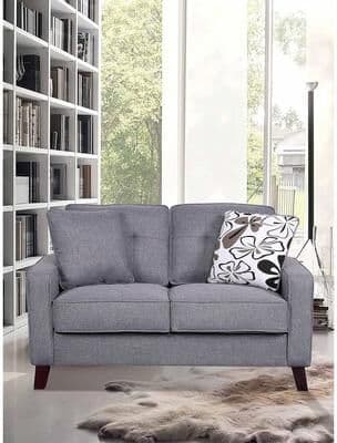 US Pride Furniture Mid-century Linen Loveseat With Wood Legs and Two Button Tufted Accent Pillows