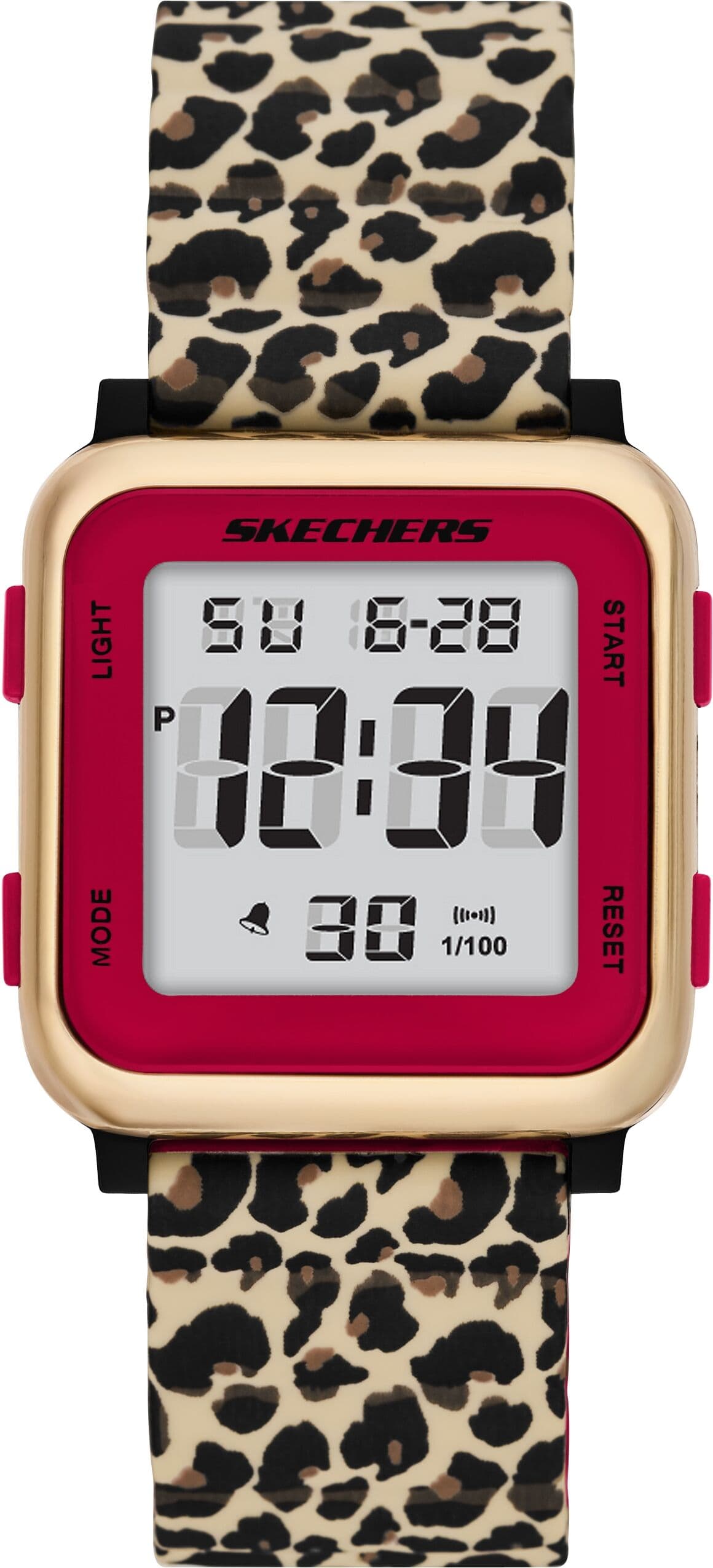 Chronograph SKECHERS "Beckworth", gold (braun, schwarz, grau), Armbanduhren, Damen, schwarz-gelbgoldfarben-rot, Chronograph, Quarzuhr, Armbanduhr, Silikonarmband, digital, Tag, Wochentag, Monat