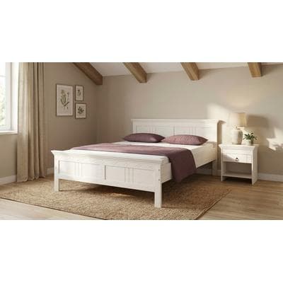 Massivholzbett OTTO HOME "Indra, Landhausstil, edles Design,zertifiziertes Massivholz", weiß, B:156cm H:80cm L:208,4cm, Betten, Massivholzbett, mit Kopfteil, mit dekorativen Fräsungen, aus Kiefer