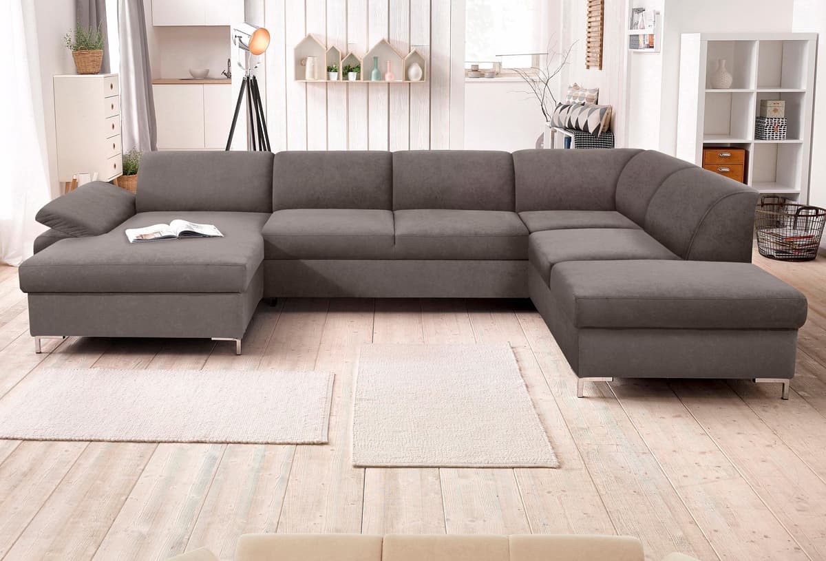 Wohnlandschaft DOMO COLLECTION "Santana mit viel Platz, komfortabel, moderner Fuss, bequeme Armlehne", grau, B:352cm H:79cm T:90cm, Microfaser PRIMABELLE (100% Polyester);Microfaser PRIMABELLE (100% Polyester);Struktur fein ( 100% Polyester), Sofas, Wohnl