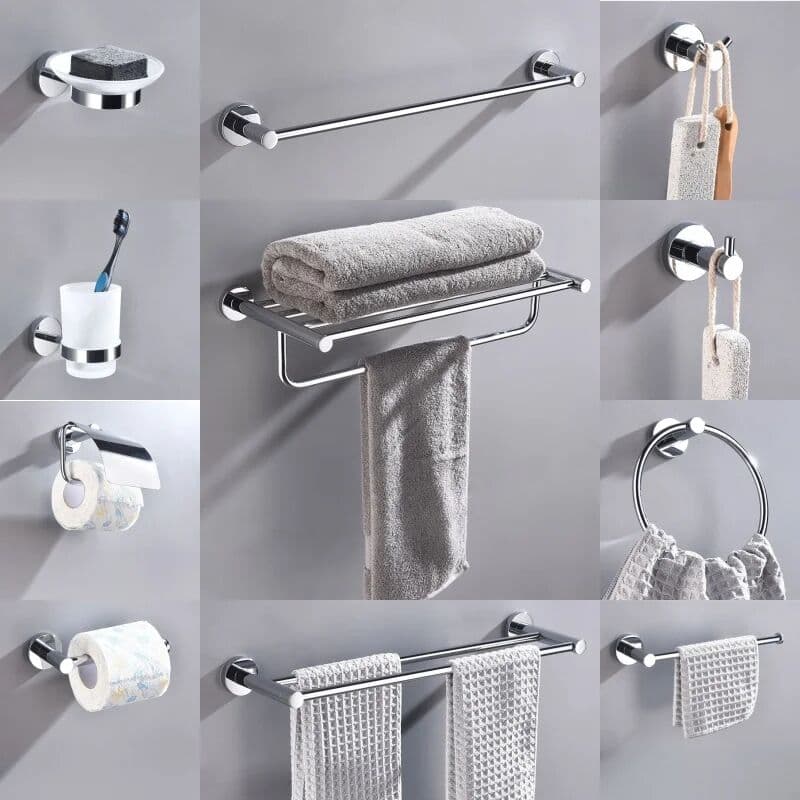 NONE Chromium 304 Stainless Steel Towel Rack Paper Rack Toilet Brush Rack Towel Ring Robe Hook Bathroom Hardware Accessories