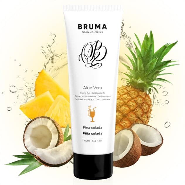 Lubrifiant cu arome pe bază de apă Gel Lubrifiant BRUMA - Aloe Vera Sliding Gel, pe baza de apa, aroma de pina colada, 100 ml