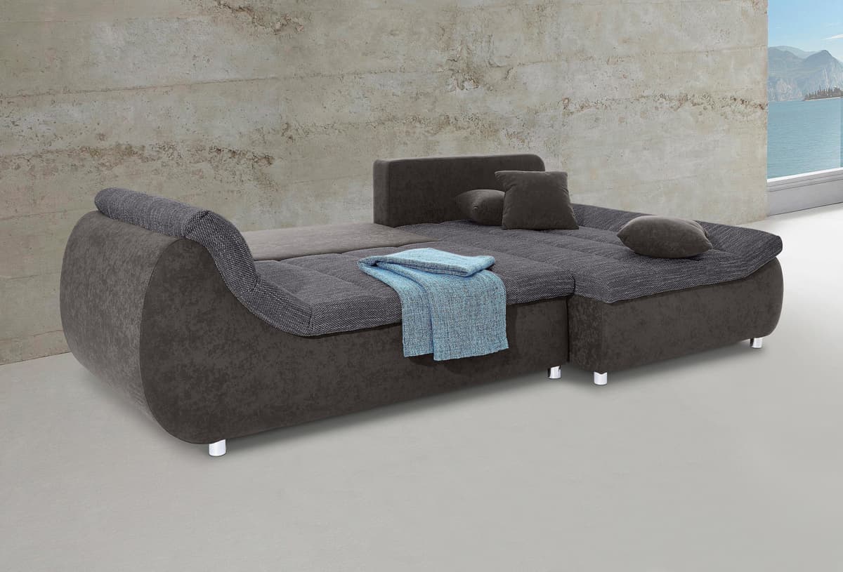 Ecksofa HOME AFFAIRE "Imola, bequem, aktuelle Steppung im Sitz, L-Form, Breite 270cm", grau (anthrazit, dunkelgrau), B:270cm H:90cm T:170cm, Microfaser PRIMABELLE (100% Polyester) / Struktur (82% Polyester, 9% Viscose, 7% Baumwolle, 2% Nylon);Kunstleder S