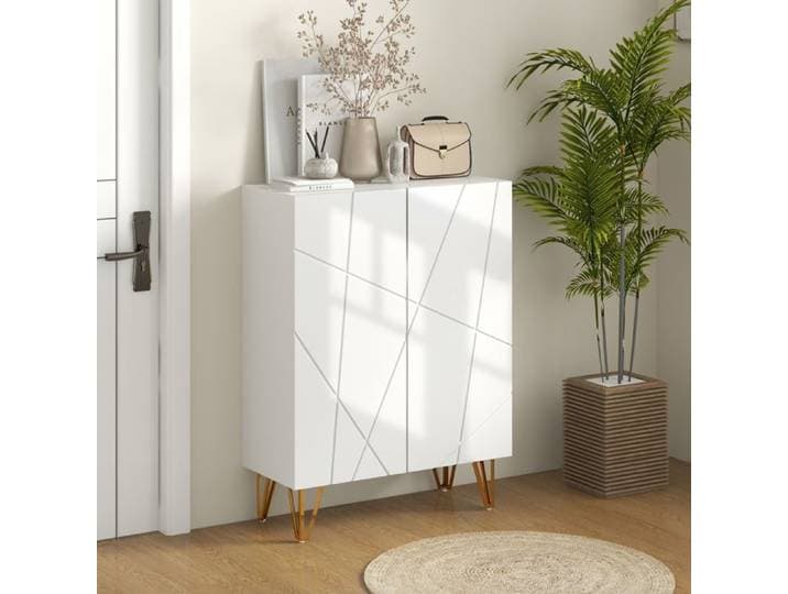 Meuble à chaussures 2 portes blanc laqué 5 étagères réglables pour 15 à 20 paires charnières amorties 72 x 31 5 x 95 cm