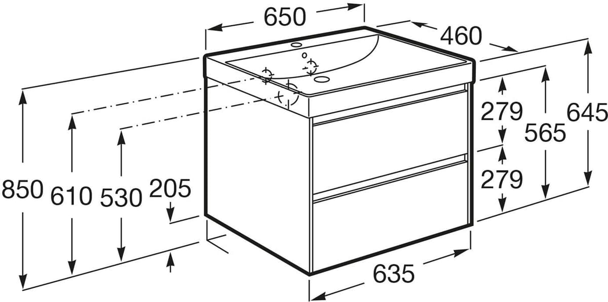 Roca Ona Waschtischunterbau 65 cm mit 2 Schubladen