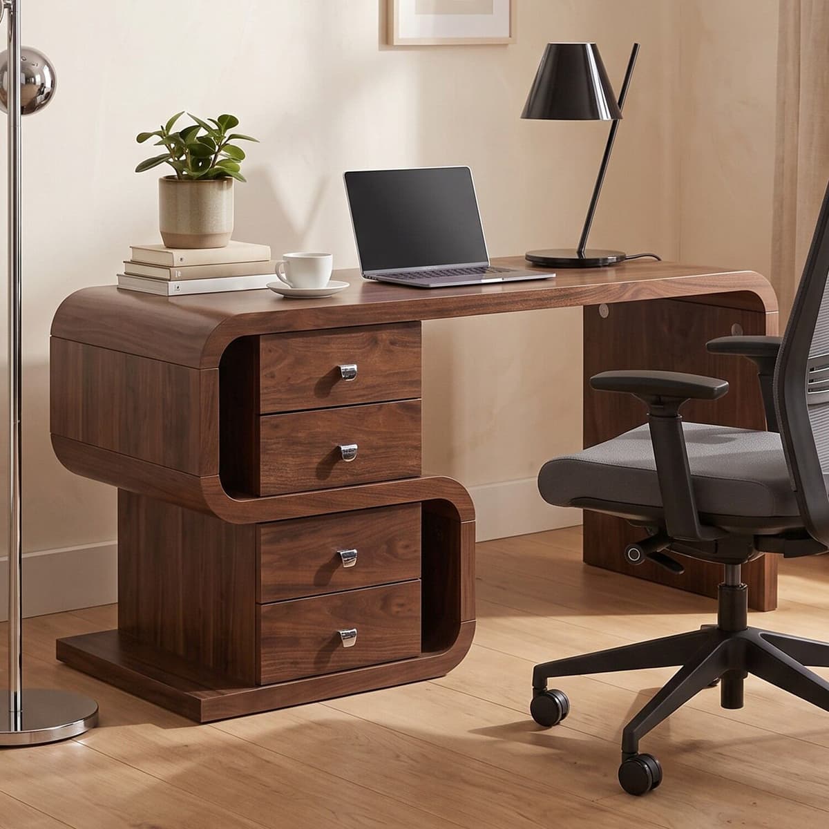 LUMZ Walnoot design bureau met lades 150x70cm