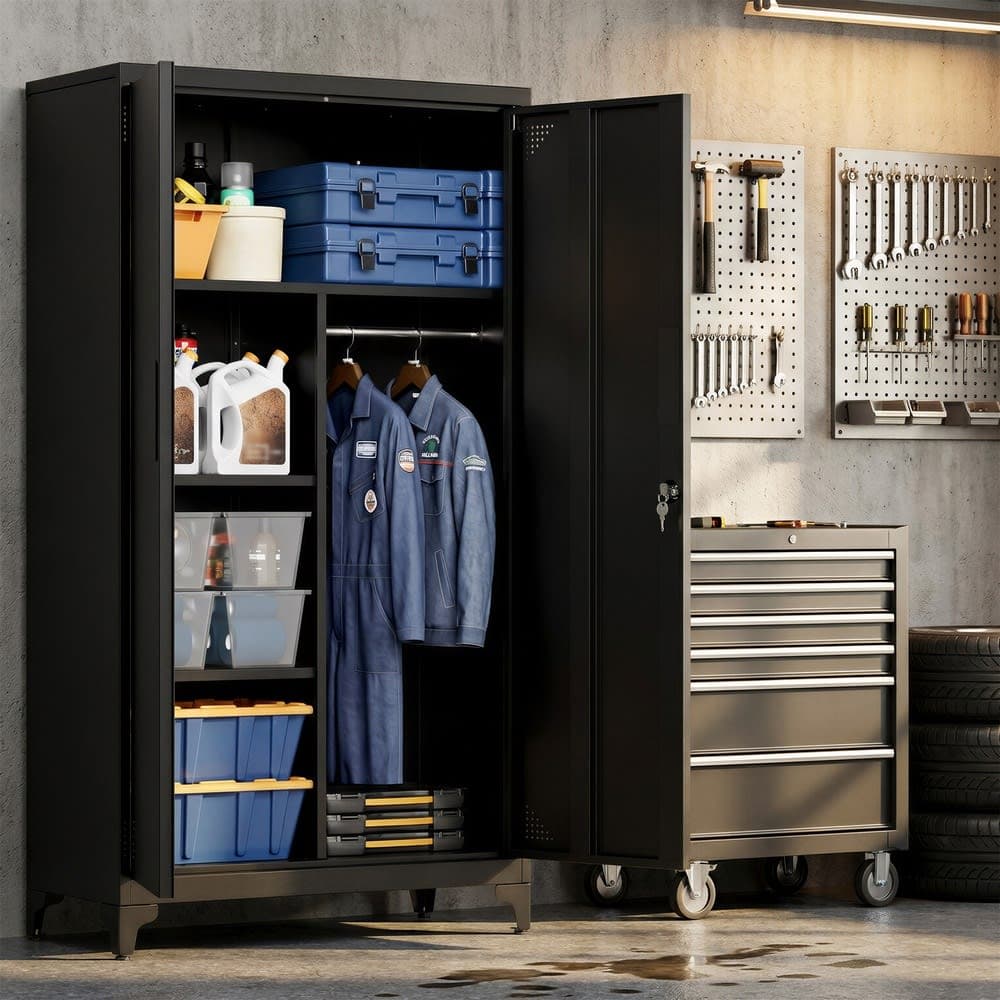 SONGMICS Armario metálico de 2 puertas con cerradura de color negro