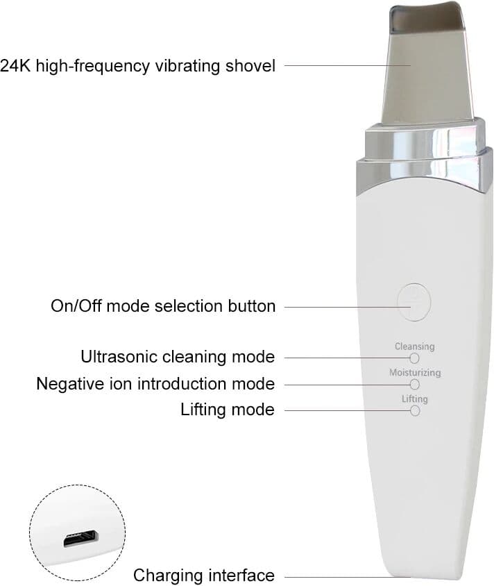 AOKO  Facial Ultrasonic Skin Scrubber Spatula Blackhead Remover Deep Face Cleaning Lift Machine Peeling Shovel Pore Cleane