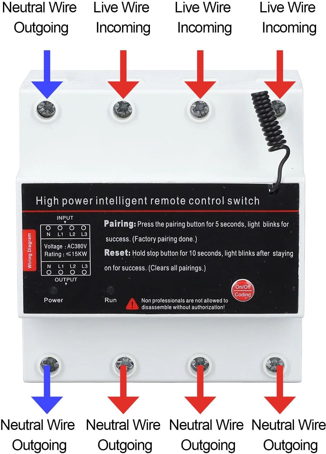 WALFRONT AC380V Remote Control Switch 3 Phase 3KM Long Distance Intelligent Power Switch for Pump Motor Garage Door