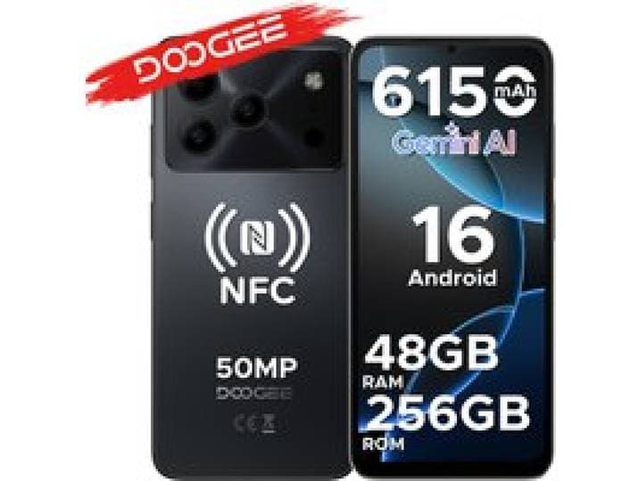 DOOGEE Note56 Plus Android Smartphone, 16 Gemini AI, 6,56-inch scherm, 6150 mAh batterij, 48 GB RAM (6+42), 256 GB ROM, Google Pay, Mobiele telefoon