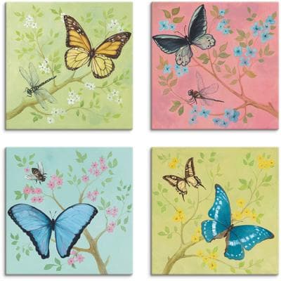 Leinwandbild ARTLAND "Schmetterlinge Pastell", bunt (farbe bild(er): bunt), B:40cm H:40cm, Leinwand, MDF, Bilder, Leinwandbild, 4er Set, verschiedene Größen