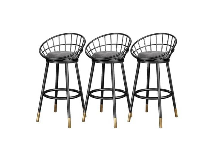 Guyifuny Barhocker 1/2/3/4er Set Samt, 360° Drehbar, 65/75cm Sitz 36cm, Rückenlehne Metall, Fußstütze, Metallbeine, Küche und Bar(3 PCS Grey,29.5in Black)