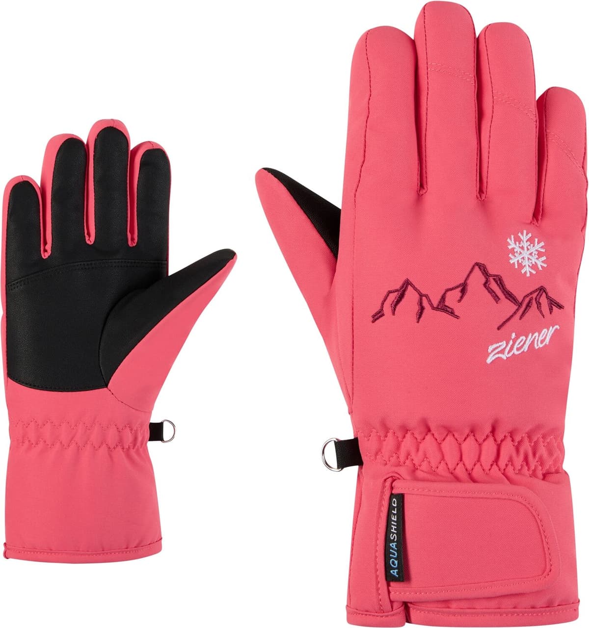 Skihandschuhe ZIENER "LAILLA-Z AQUASHIELD MÄDCHEN", Mädchen, Gr. 5,5, rosa (pink lilly), Kunstfaser, Handschuhe, wasserdicht, winddicht, atmungsaktiv, warm, bestickt