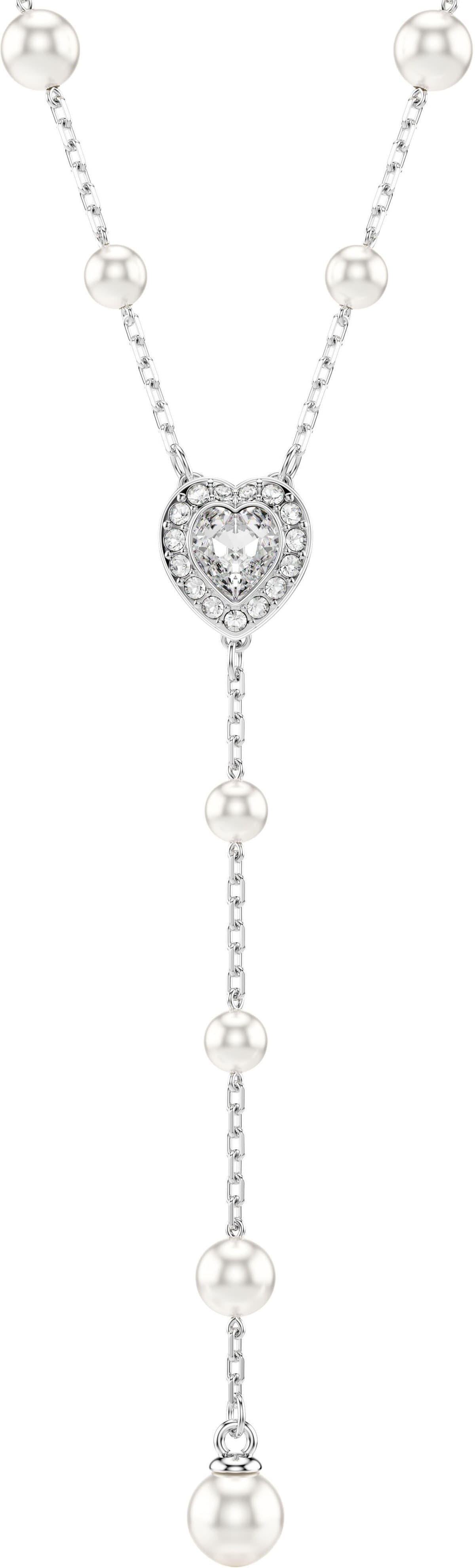 Y-Kette SWAROVSKI "Schmuck Geschenk Ariana Grande Y-Halskette Herz", silber (metallfarben, kristallweiß), Halsketten, Damen, Metall, L: 38, mit Swarovski Kristall