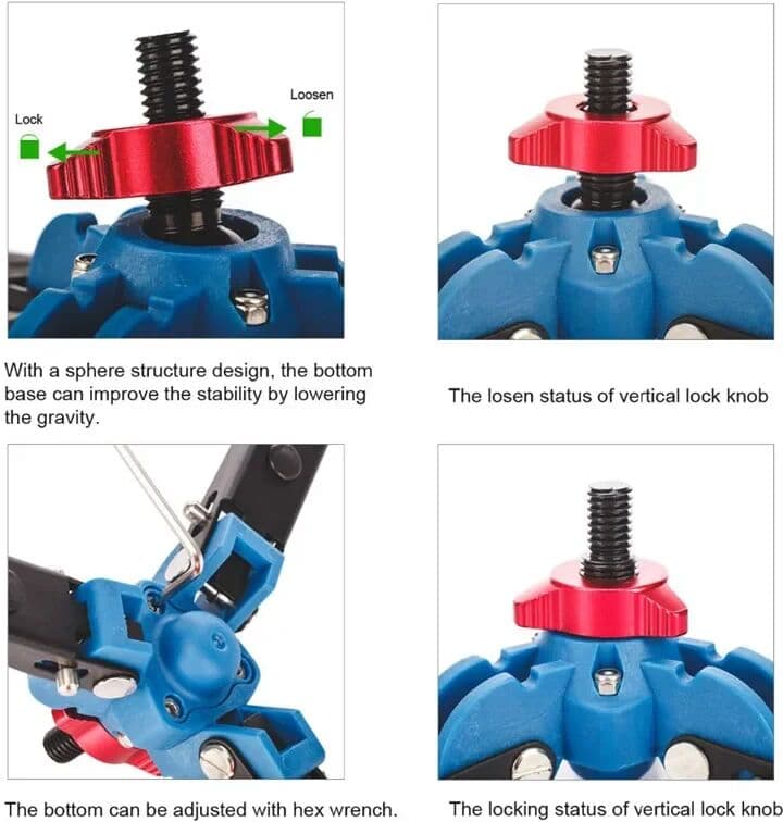 fosoto Manbily M-1 Hydraulic Universal Mini Three Feet Support Tripod Stand Base Monopod Stand 3/8' Screw