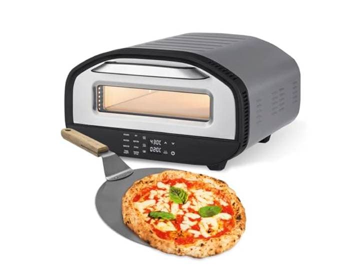 GOURMETmaxx elektrischer Pizzaofen mit Pizzaheber Touchdisplay, Timerfunktion, 7 Programme & DIY Modus Pizzamaker bis max. 430 °C Minibackofen für Pizza, Flammkuchen & Co.