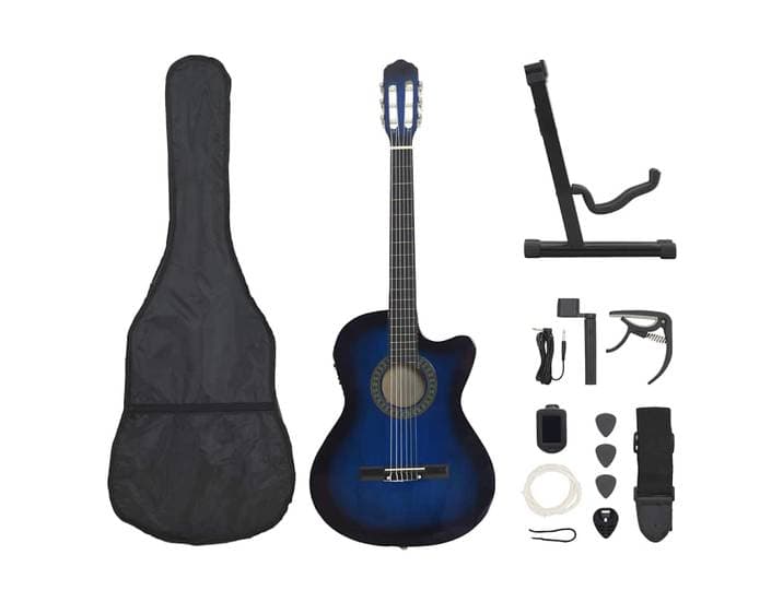 vidaXL 12-tlg. Western Gitarren-Set mit Equalizer und 6 Saiten Blau