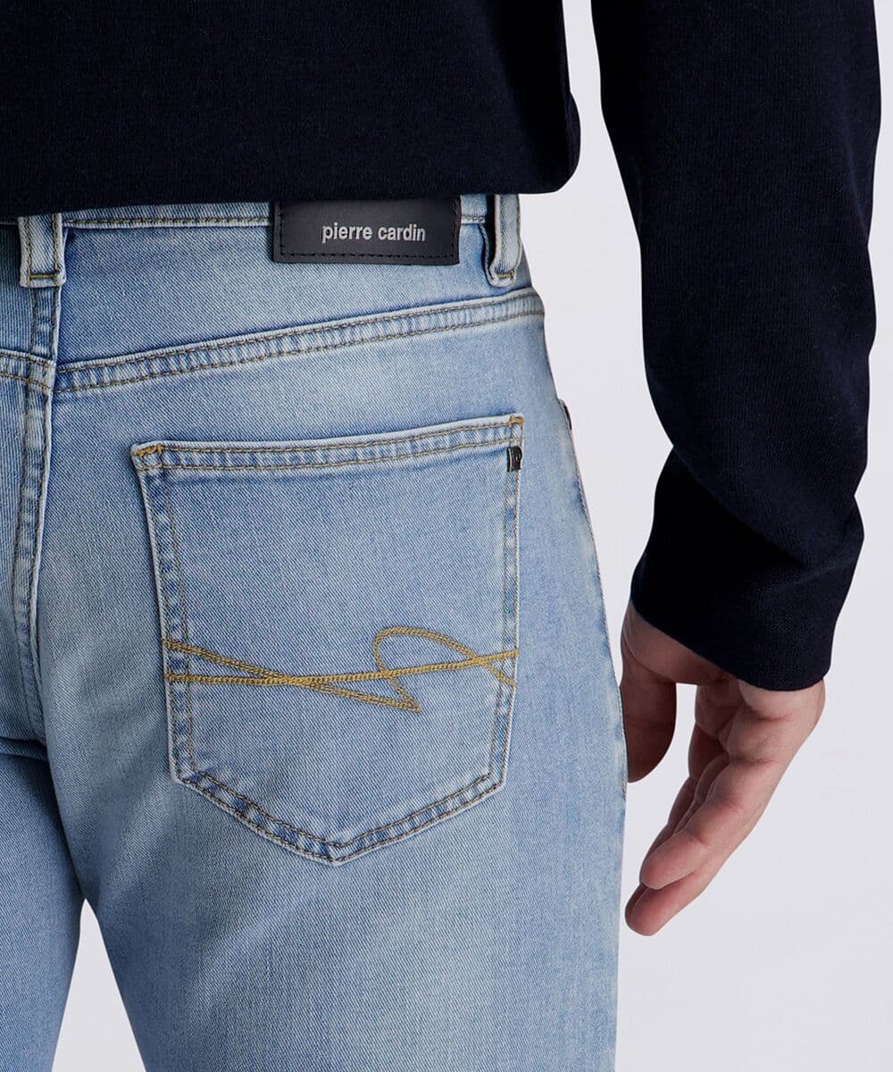 Tapered-fit-Jeans PIERRE CARDIN "PC-Limoux", Herren, Gr. 42, Länge 34, blau (sky blau buffies), Denim/Jeans, Obermaterial: 94% Baumwolle, 6% Elasthan, unifarben, regular fit lang, Jeans Tapered-fit-Jeans, im Five-Pocket Style sky blau buffies 42, Länge 34