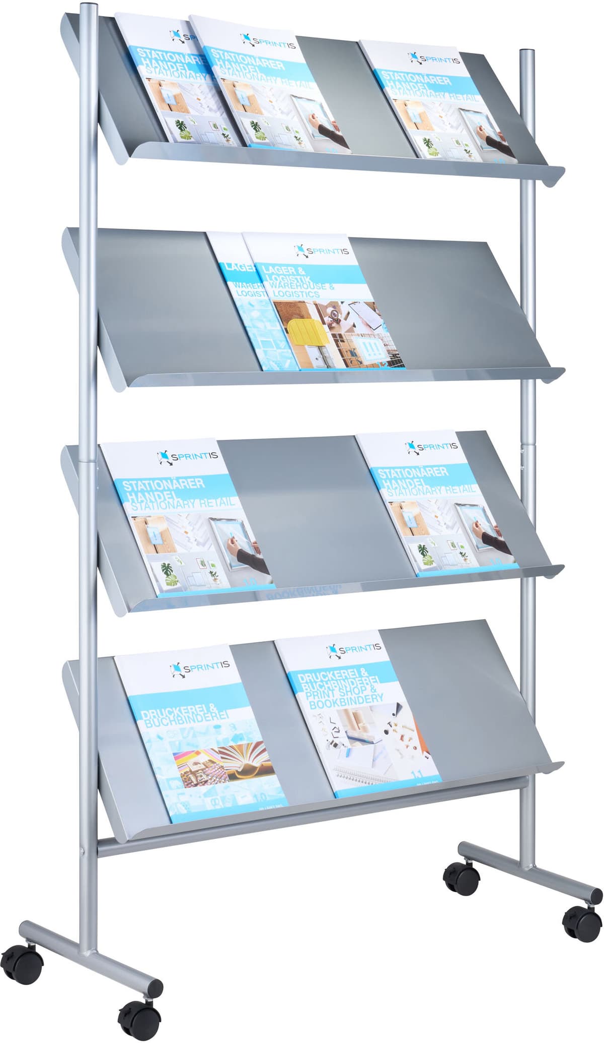 SPRINTIS Présentoir pour magazines avec roulettes LINCOLN, métal, 16x A4, argent 4   16x A4, acier, plastique