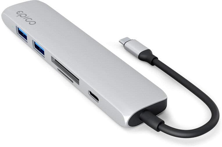 Epico 6-i-1 USB-C Adapter – Aluminium Design med 8K Oppløsning - Silver