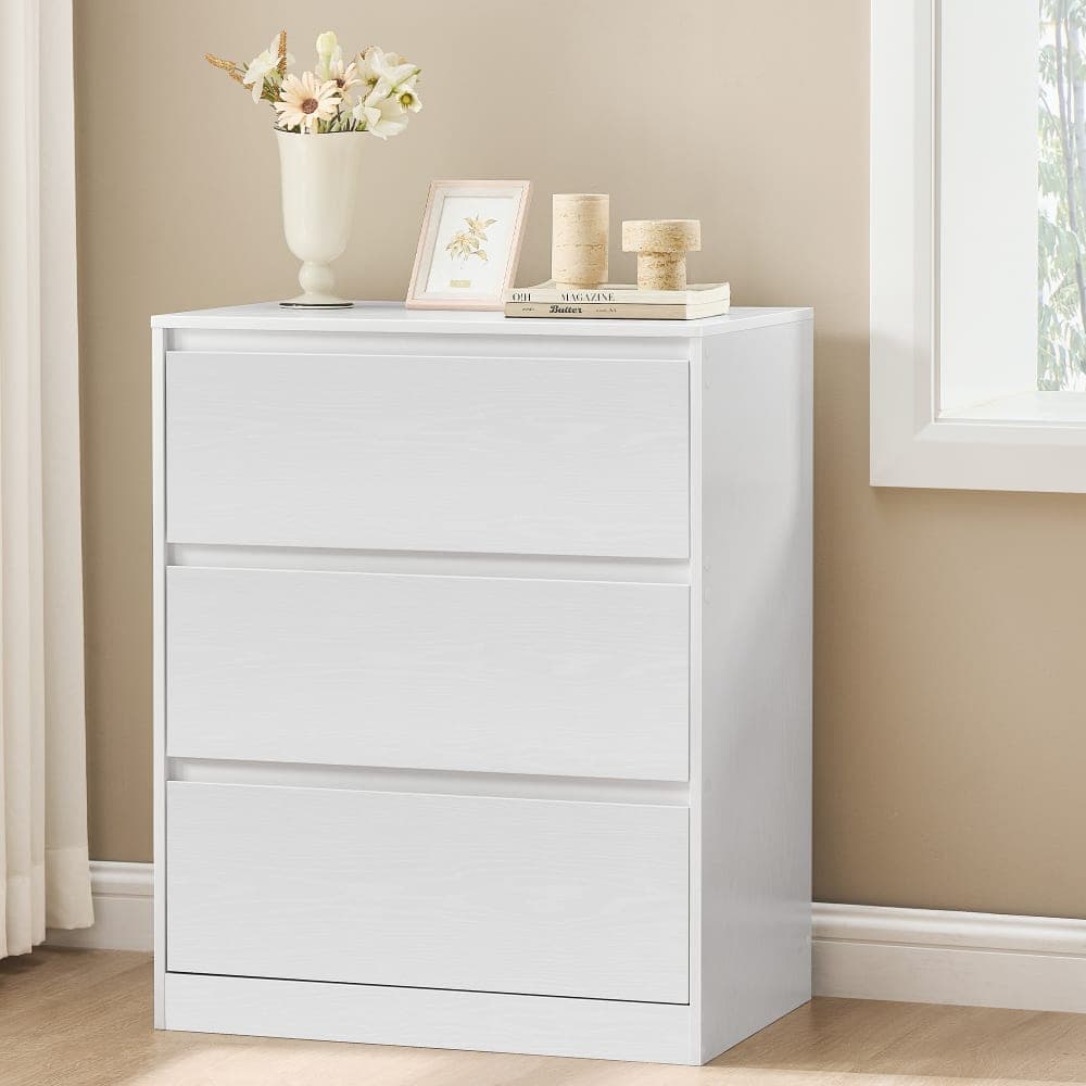 VASAGLE Cómoda de 3 cajones para dormitorio de color blanco