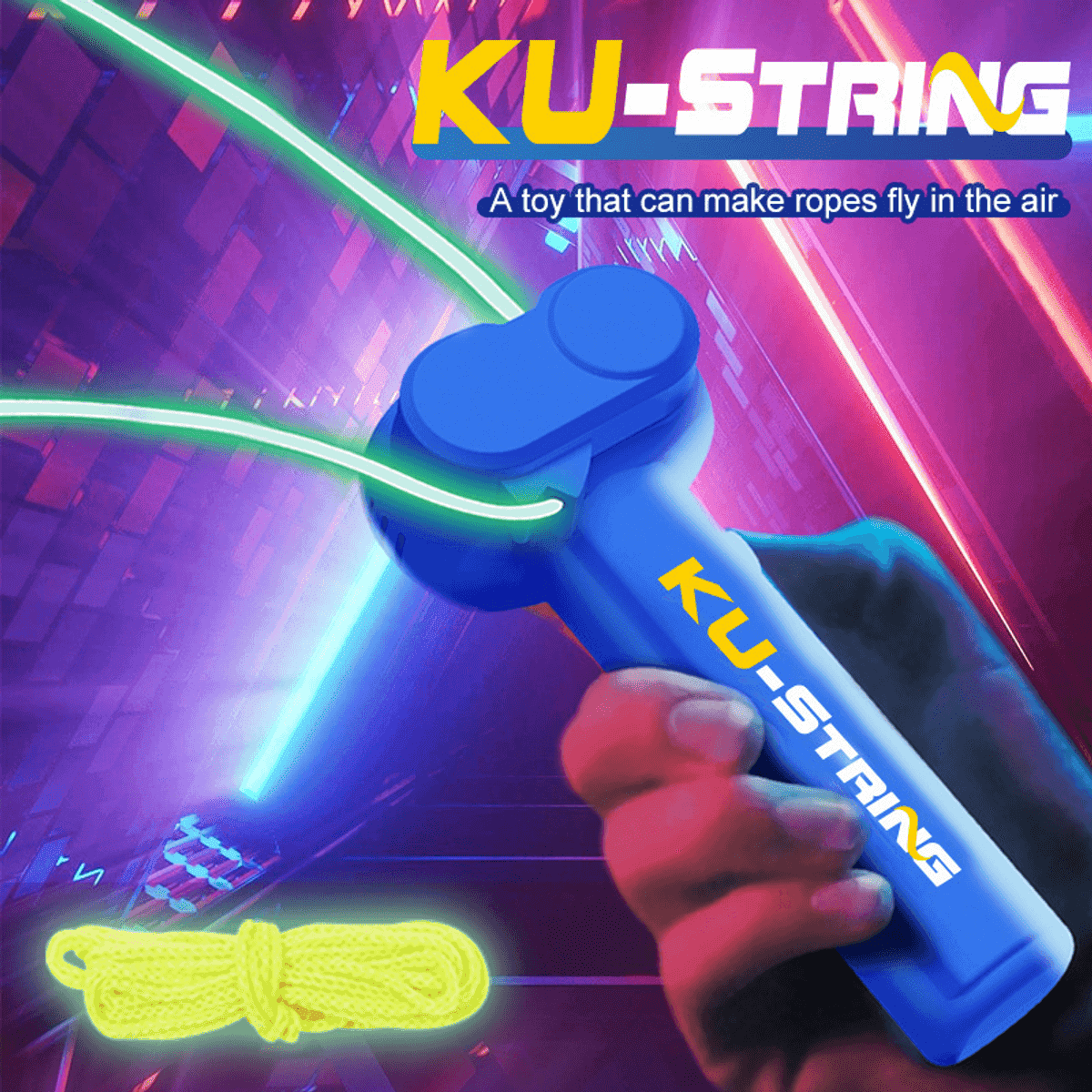 Zipper-String - Rope Thruster Med Oppladbart Batteri Og Led-Lys, Elektrisk Tau - Årets Leke (Blå)
