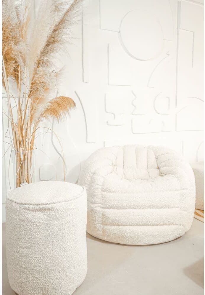 MX HOME Puf de lana rizada crema blanca