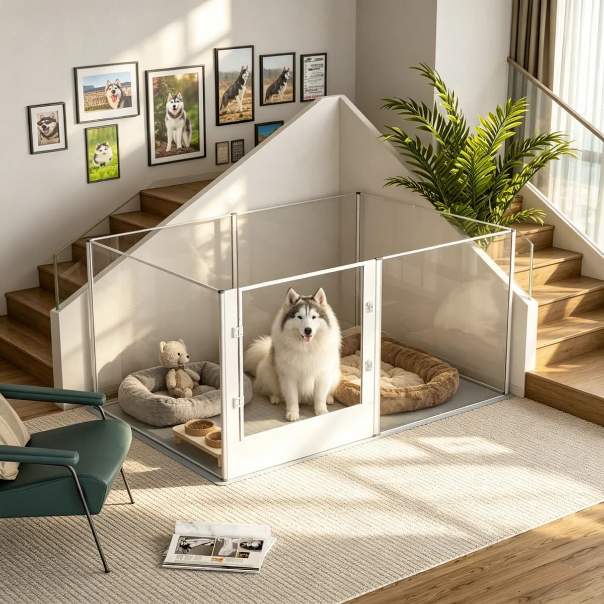 BINGOPAW Large Acrylic Dog Playpen Fence for Indoor, Pet Kennels Crate Whelping Box with Waterproof Mat Dog Fences Exercise Pens, 6 Panel