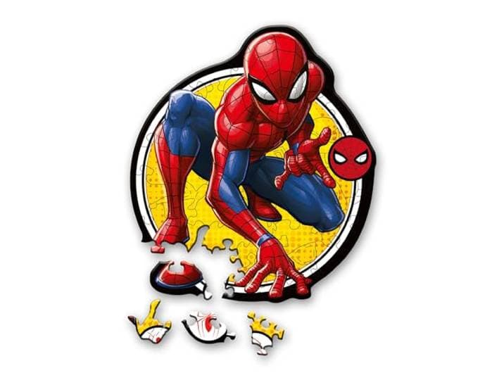 Trefl – Houten Contourenpuzzels: Marvel Spiderman, De kracht van Spiderman – 50 Stukjes, Wood Craft Junior, Onregelmatige vormen, 10 Figuren, Moderne puzzel, Leuk voor kinderen vanaf 5 jaar