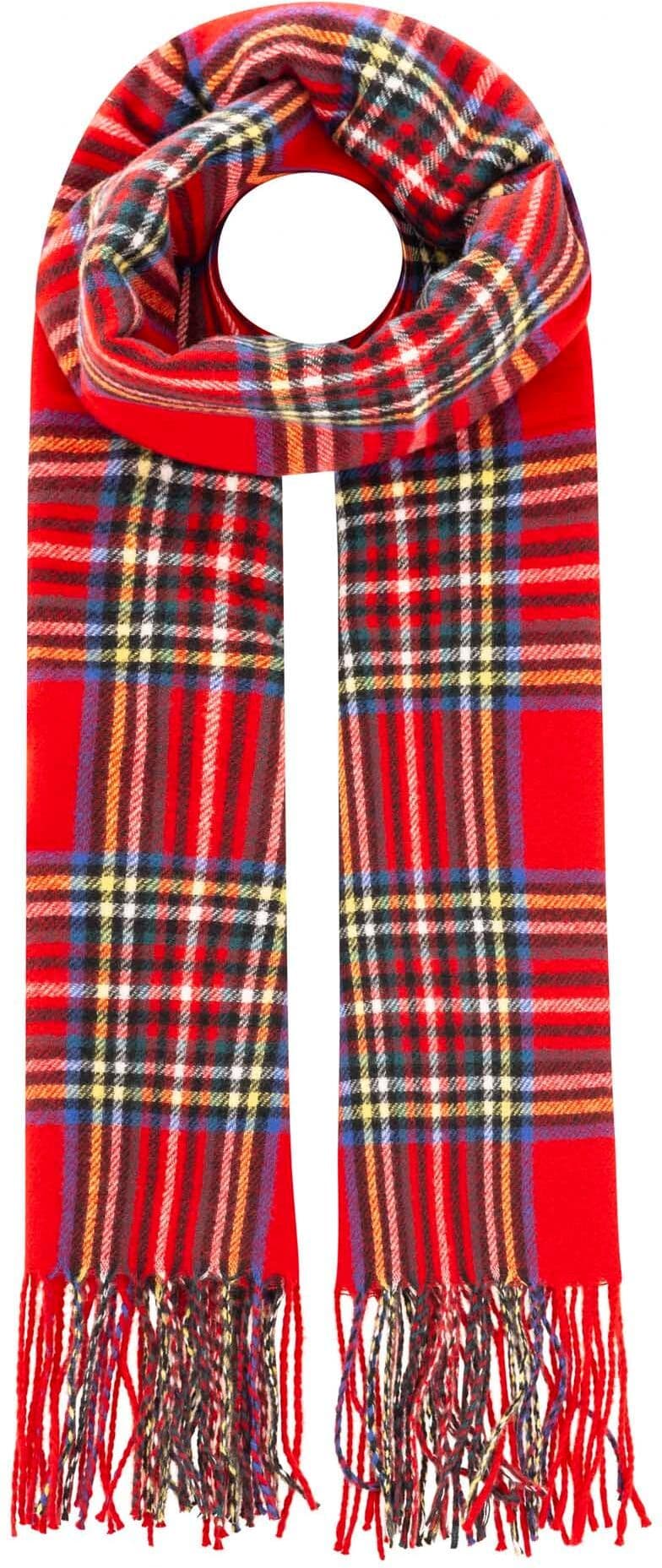 Schal ZWILLINGSHERZ "Schmales Karo", Damen, rot, Obermaterial: 80% Polyester, 20% Viskose, kariert, Modetücher Schal, Viskose Mix, mit Fransen, klassisches Karo-Muster rot Einheitsgröße