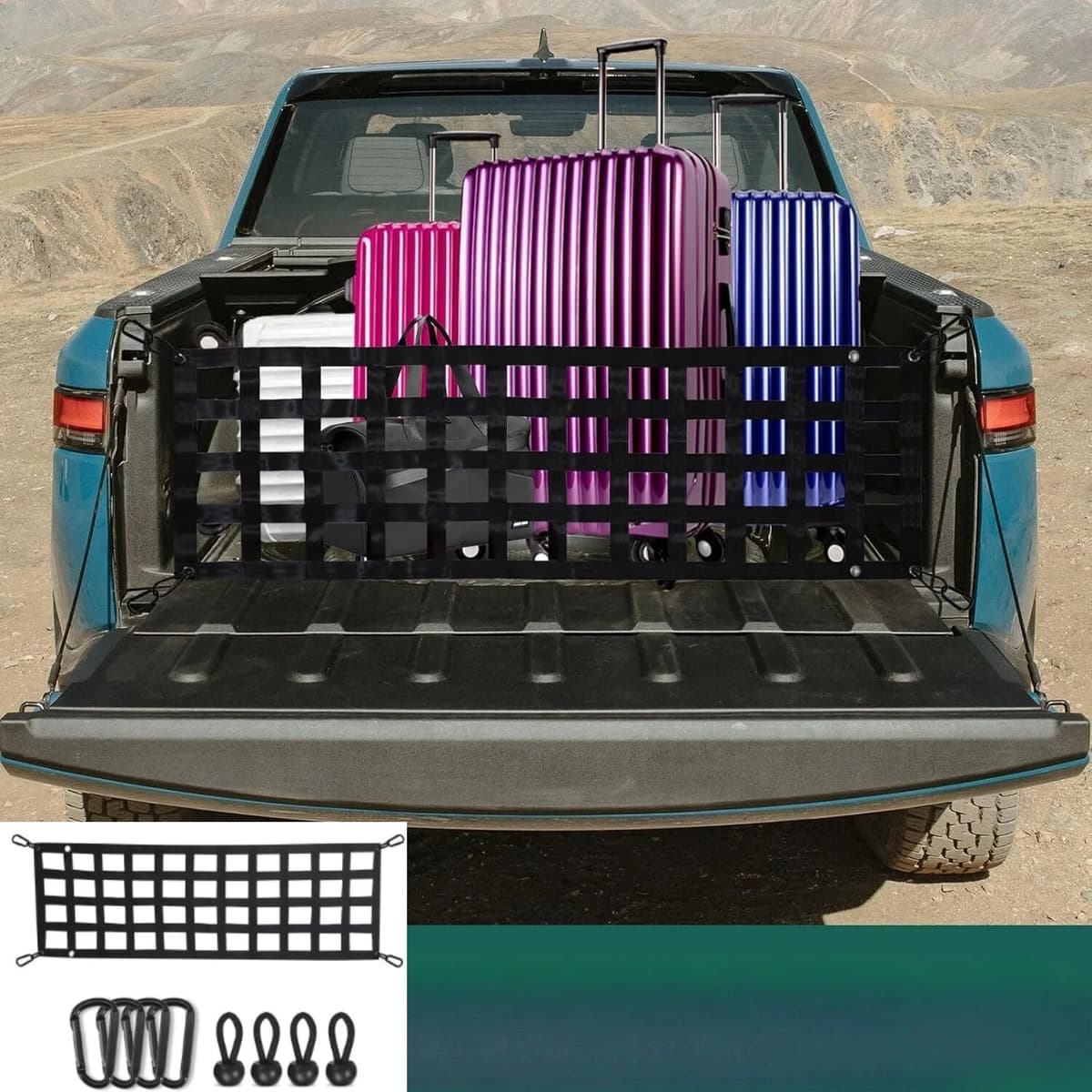NONE Car Trunk Organizer Net UV Protection Pickup Truck Bed Cargo Mesh Tailgate Net Cargo Storage Netting Divider Car Accessories