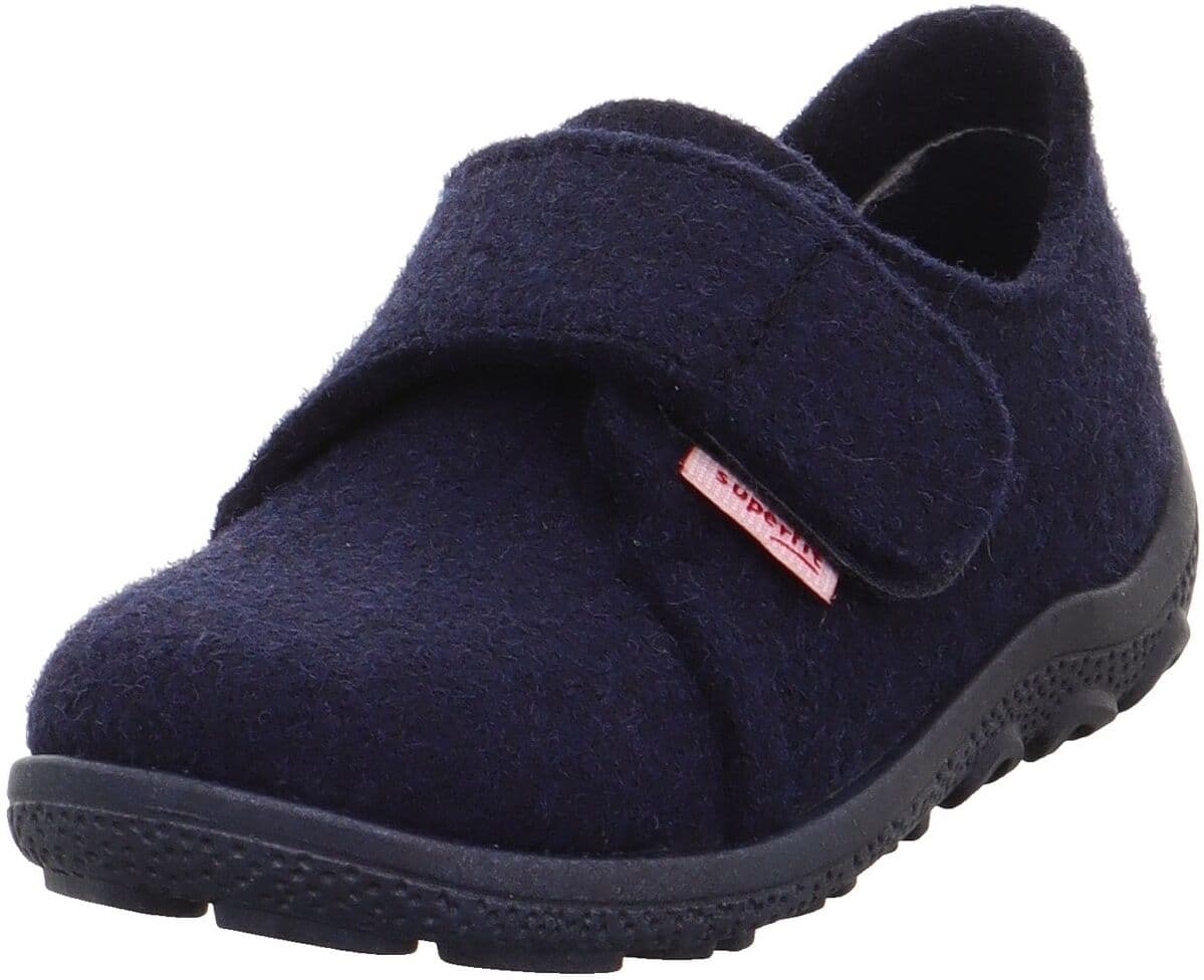Hausschuh SUPERFIT "HAPPY OCTI, WMS: mittel", Mädchen, Gr. 29, blau (dunkelblau), Textil, Wolle, unifarben, Schuhe Hausschuh, Klettschuh mit Schurwolle, Grössenschablone zum Download dunkelblau 29