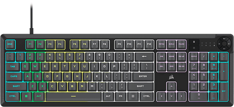Teclado gaming - Corsair K55 Core, Con cable, Iluminación LED RGB, 4 teclas multimedia, Dark Grey