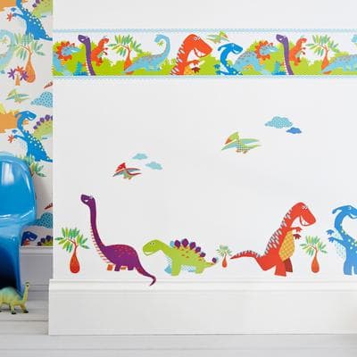 Wandtattoo ART FOR THE HOME "Dino", bunt (mehrfarbig), B:70cm H:25cm T:0,5cm Ø:74,33cm, PVC, Wandtattoos, Wandtattoo, Kunst für Zuhause - Wandaufkleber - Dinosaurier - 25x70 cm