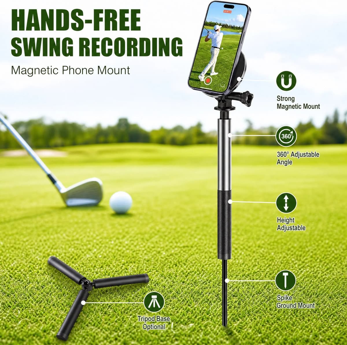 Govllfoz Golf Ball Head Mobile Phone Magnetic Tripod Selfie Stand Height Adjustable Phone Stand Outdoor Swing Fishing Tools Accessories