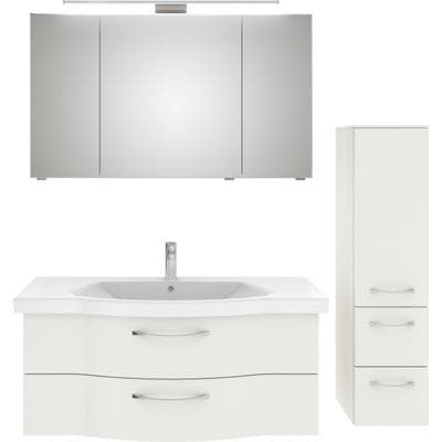 Badmöbel-Set SAPHIR "6005 Sprint 3-teilig, Keramik-Waschtisch mit LED-Spiegelschrank", weiß (weiß hochglanz, weiß glanz), B:152cm H:200cm T:51,5cm, Holzwerkstoff, Kastenmöbel-Sets, Badmöbel-Set, Midischrank, inkl. Türdämpfer, 4 Türen, 4 Schubladen,...