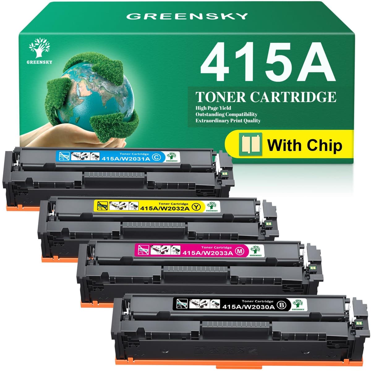 4er-Pack Toner 415A/415X für HP M479/M454 - Schwarz, Cyan, Magenta, Gelb
