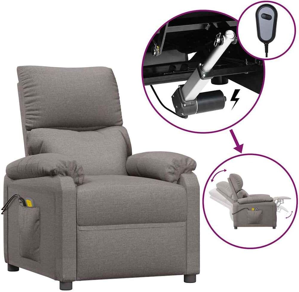 vidaXL Fauteuil électrique de massage Taupe Tissu