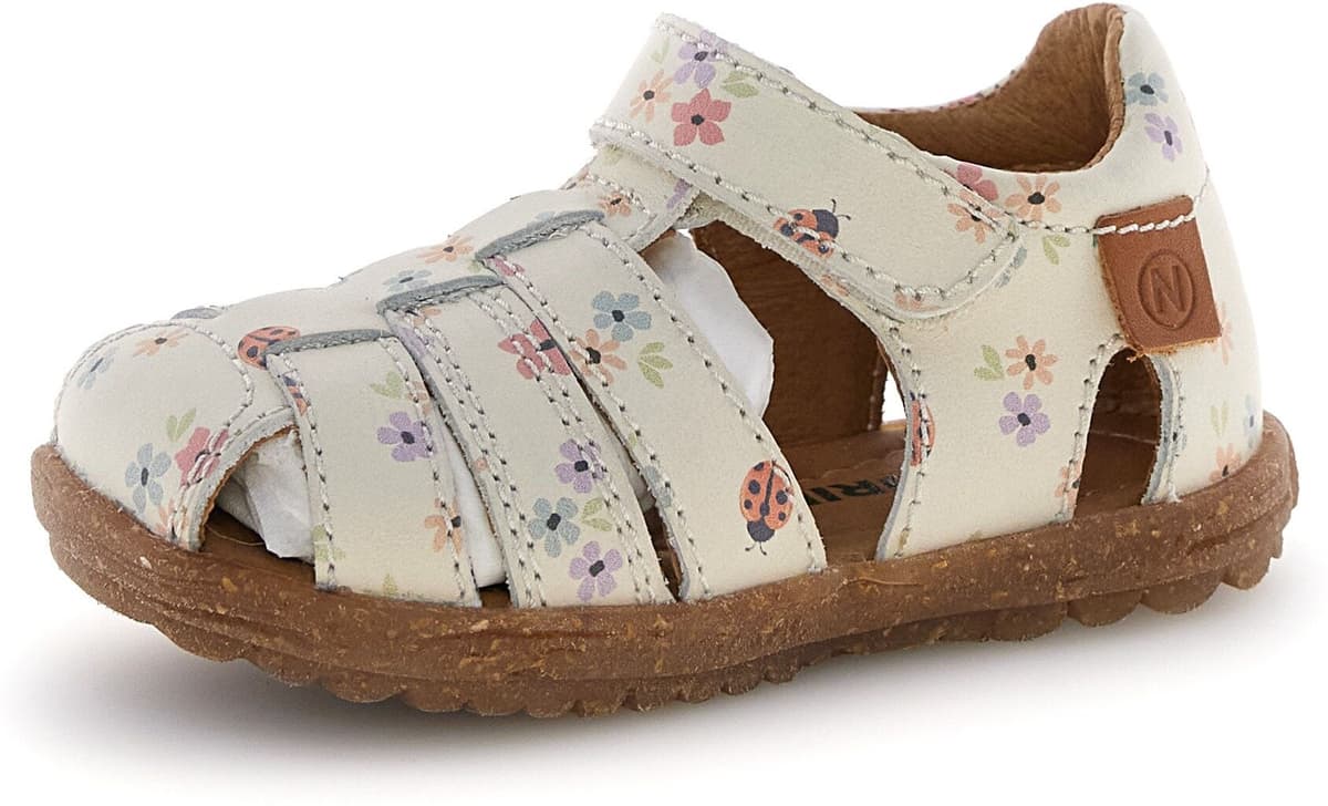 Lauflernschuh NATURINO, Mädchen, Gr. 23, Leder, bunt (sanftes weiß), Kalbsleder, geblümt, Schuhe Lauflernschuh, Babyschuh mit geschlossener Kappe, Grössenschablone zum Download sanftes weiß 23, Leder