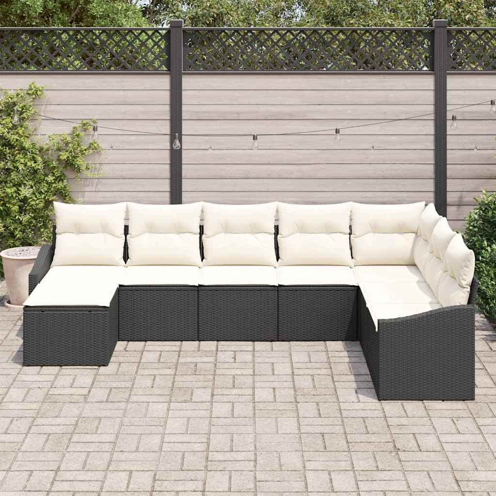 vidaXL Ensemble de canapé de jardin 8 pc Noir et Crème polyrotin