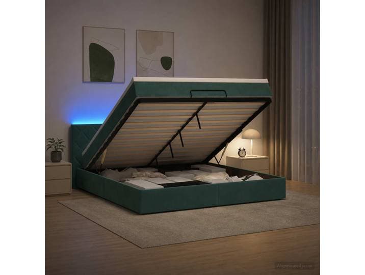 vidaXL Ottoman-Bett mit Matratze und LED Dunkelgrün 140 x 200 cm Samt