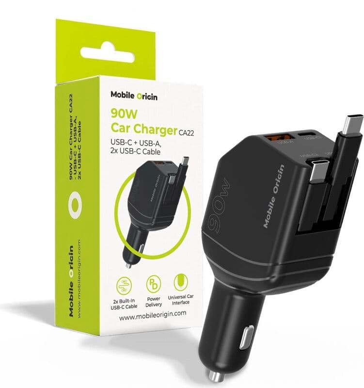 Mobile Origin 90w Car Charger Ca22 Usb-c + Usb-a 2x Usb-c Cable Mo-90cch-ca22 MO-90CCH-CA22