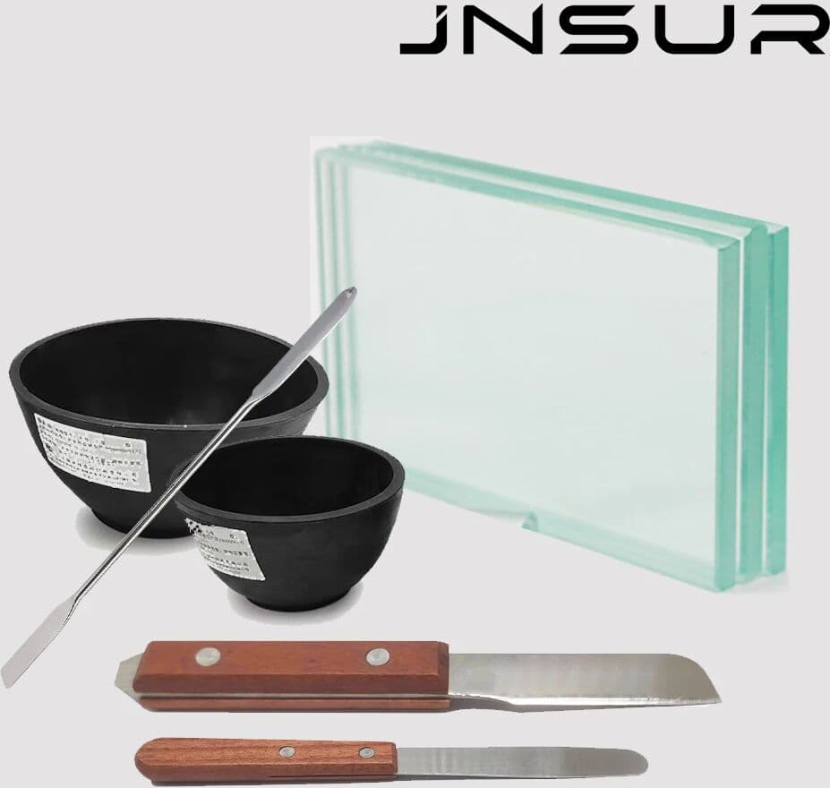 JNSUR Dental Lab Mixing Set Glass Plate Board Dental Supply Dentistry Glass Plate Dental Equipment Rubber Bowl Plaster Cutter Spatula